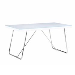 Jedálenský stôl, tvrdené sklo/kov, biela/chróm, AMI
