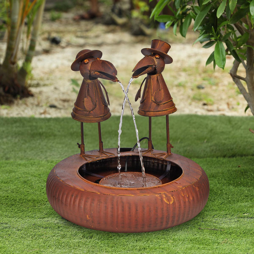 Kovová záhradná fontána Ptáky