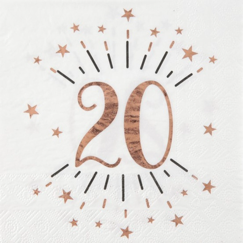 SERVÍTKY papierové 20. narodeniny Rose Gold 10ks