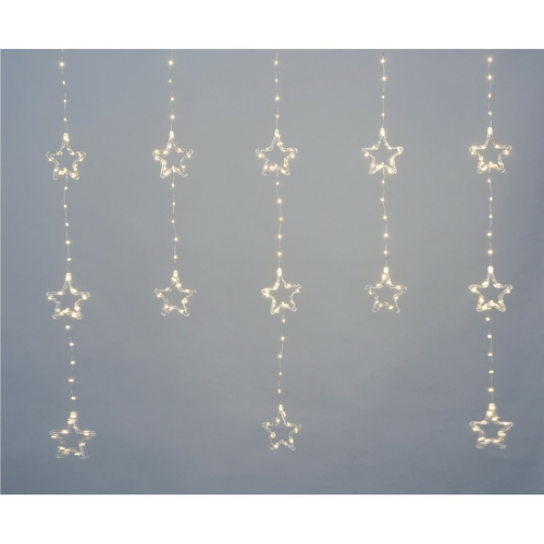 Svetelný vonkajší záves Stars, 120x120 cm, LED, teplá biela, časovač, 8 funkcií, na batérie, 120 cm