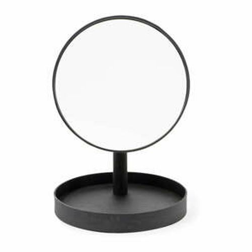 Čierne kozmetické zrcadlo s rámom z dubového dreva Wireworks Look, ø 25 cm