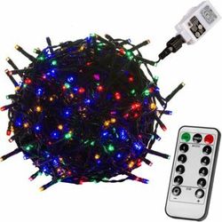 Vianočné LED osvetlenie 20 m - farebná 200 LED + ovládač - zelený kábel