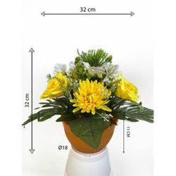 Dekorácia s umelou chryzantémou a ružou, žltá, 32 cm