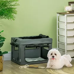 Skladací prepravný box pre psy do 4 kg, 3 vstupy, sivý