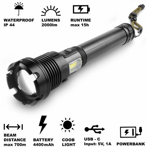 Retlux RLP 401 Taktické ručné nabíjacie LED svietidlo, dosvit 800 m, výdrž 15 hodín