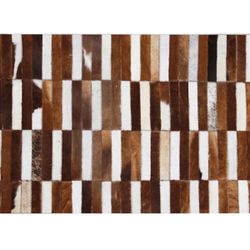 Luxusný kožený koberec, hnedá/biela, patchwork, 141x200, KOŽA TYP 5