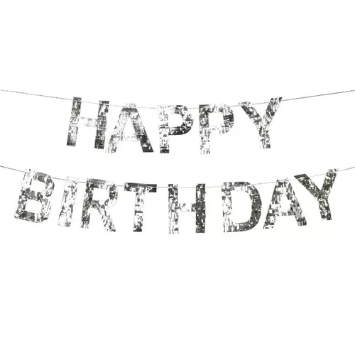 Banner Happy Birthday strieborný 220 cm