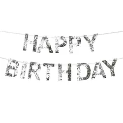 Banner Happy Birthday strieborný 220 cm