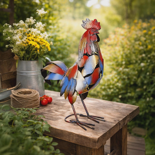 Dekorácia Kohút Otto, červená a modrá, 50 cm