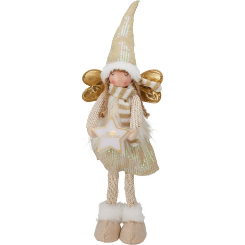 Vianočný stojaci anjelik so svietiacou hviezdou, 55 cm, teplá biela