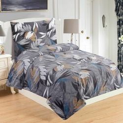 Mikroplyšové posteľné obliečky - šedé listy, 140x200 cm