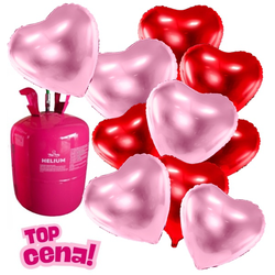 Hélium so srdiečkami z balónov 10 ks - ružové a červené