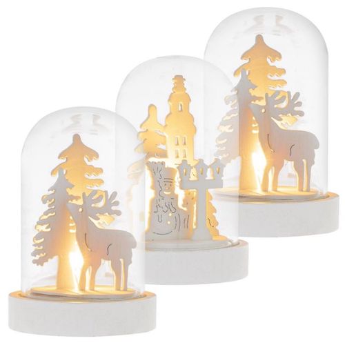 Svietiaca dekorácia kopule zimný motív, 1 LED, teple biela,