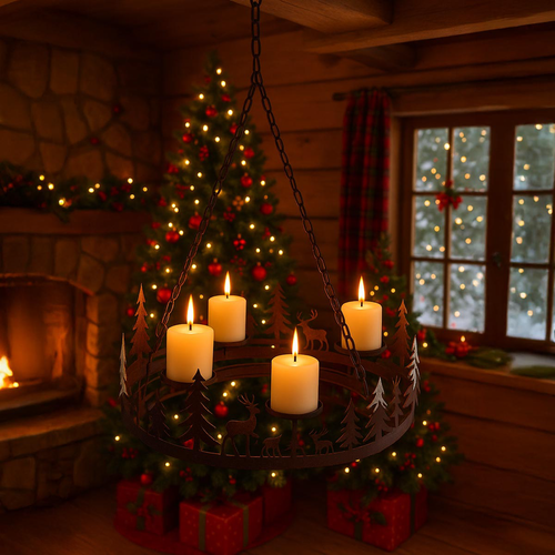 Závesný kovový adventný veniec