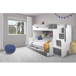 Detská poschodová posteľ Harry Farba: Biela/sivá