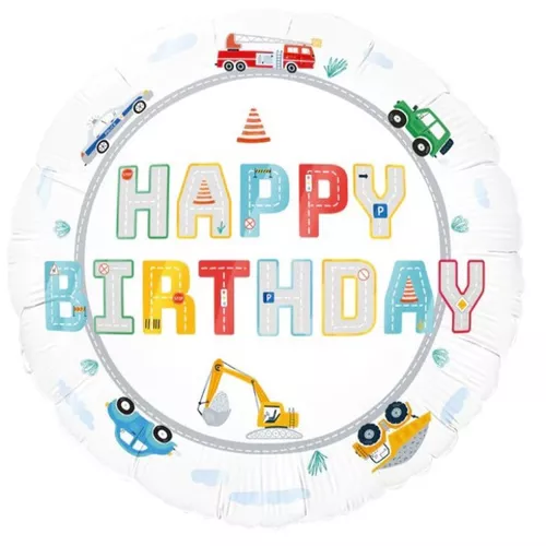 Balónik fóliový Happy Birthday Autá 45 cm