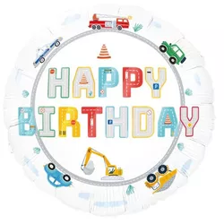 Balónik fóliový Happy Birthday Autá 45 cm