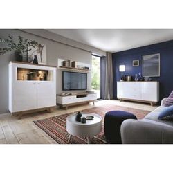 Obývacia izba Aspen - biely vysoký lesk / dub (Grande 01)