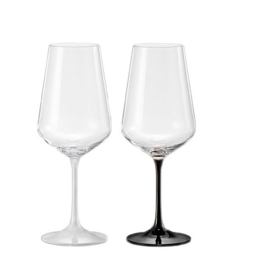 Crystalex Poháre na víno BLACK & WHITE TWO 450 ml, 2 ks Čiernobiele
