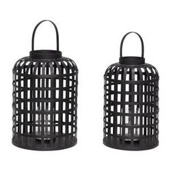 Súprava 2 čiernych bambusových lampášov Hübsch Bamboo Garo