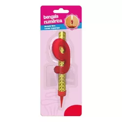 Tortová fontánka s číslicou 9 červená 12 cm