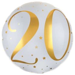 BALÓNIK fóliový guľatý biely so zlatou číslicou "20"
