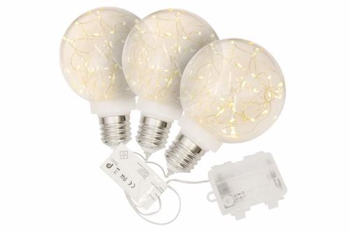 Vianočná dekorácia- žiarovka, 3 ks, 30 LED, teplá biela