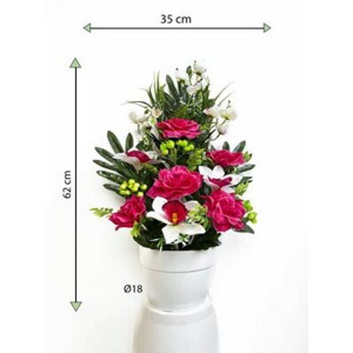 Umelá kvetina - ruža v kvetináči - tmavo-ružová, 62 cm