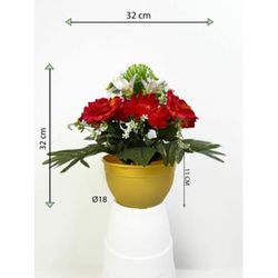 Dekorácia s umelou chryzantémou a ruží, oranžová, 32 cm