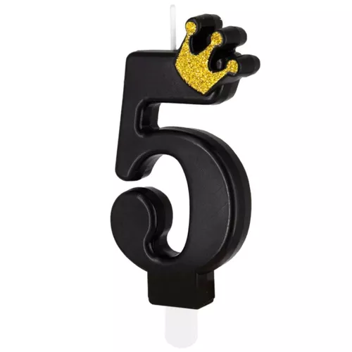 Sviečka tortová Číslica 5 čierna s korunkou 8,8 cm