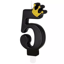 Sviečka tortová Číslica 5 čierna s korunkou 8,8 cm