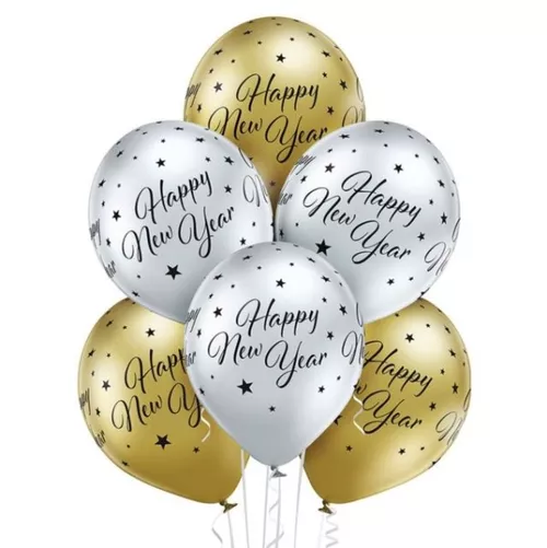 Balóniky latexové Happy New Year lesklé 6 ks