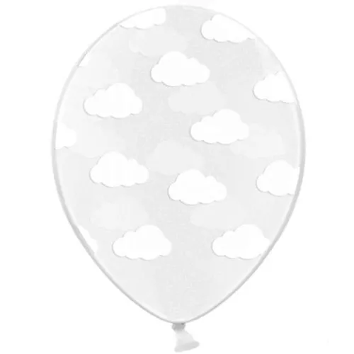 Balónik fóliový transparentný Biele mráčiky 30 cm 6 ks