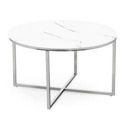 Hector Skleněný konferenční stolek s imitací mramoru Lunno 80 cm bílostříbrný