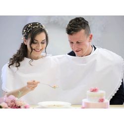 Podbradník svadobný s čipkou 62x110cm biely polyester