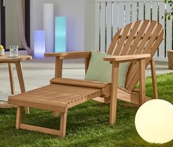 Záhradné kreslo Adirondack s vysúvacou podnožkou, prírodný odtieň