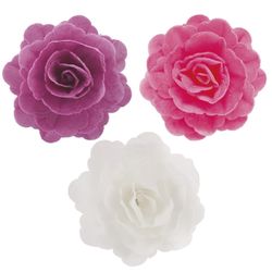 Dekorácia na tortu z jedlého papiera Ruža biela/ružová/fialová 7 cm 15 ks