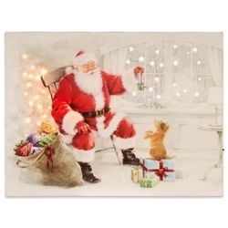 Nástenná maľba Santa Claus so psíkom, 40 LED, 30 x 40 cm