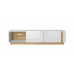 RTV stolík Artens | 187 + LED Farba: biela / biely lesk / dub grandson
