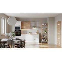 Kuchynská linka Naturel 240 cm lesk biela/dub so spotrebičmi Electrolux EASYBLOK19EL
