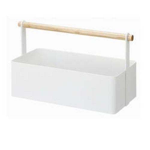 Biely multifunkčný box s detailom z bukového dreva YAMAZAKI Tosca Tool Box, dĺžka 29 cm