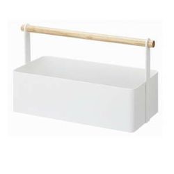 Biely multifunkčný box s detailom z bukového dreva YAMAZAKI Tosca Tool Box, dĺžka 29 cm