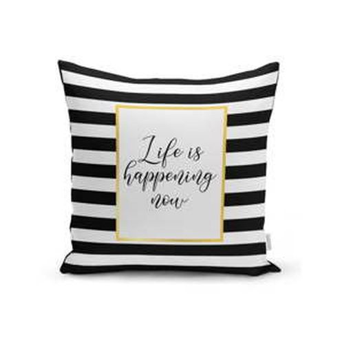 Obliečka na vankúš Minimalist Cushion Covers BW Stripes With Motto, 45 x 45 cm