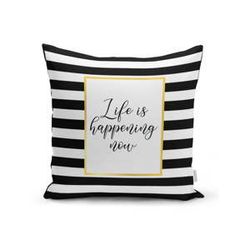 Obliečka na vankúš Minimalist Cushion Covers BW Stripes With Motto, 45 x 45 cm