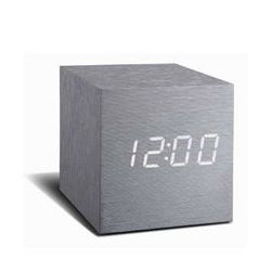 Sivý budík s bielym LED displejom Gingko Cube Click Clock