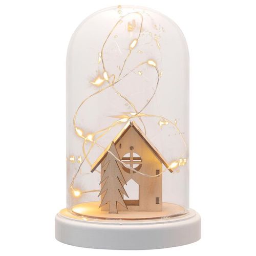 Vianočná dekorácia kupola - domček, 10 LED, teplá biela